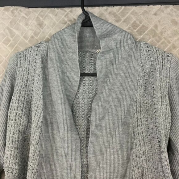 Jones New York Womens Small Cardigan Sweater Sparkly Gray Wool Blend Open Front - Picture 2 of 11